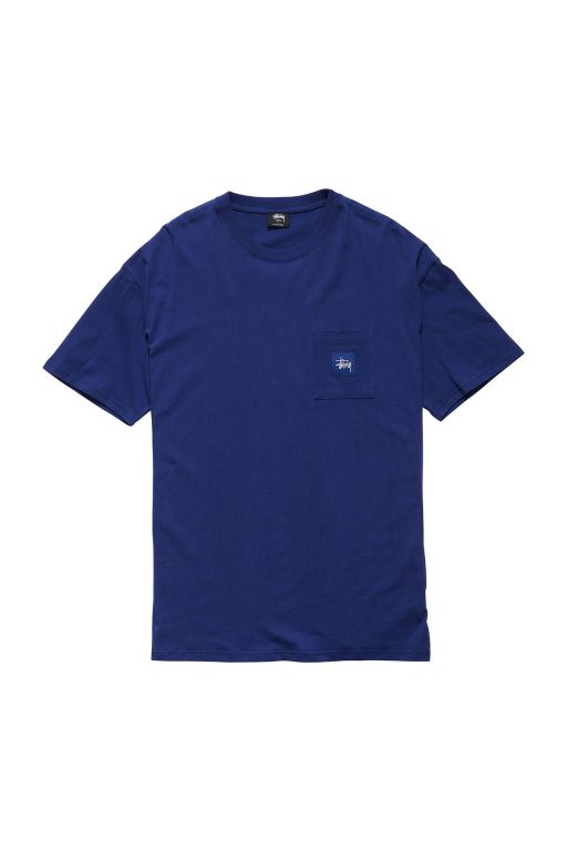 Stussy Mens Graffiti Label SS T Shirt Navy - QZTVG4916